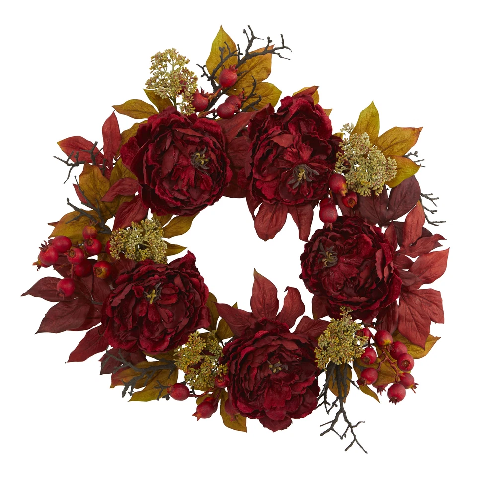 24" Artificial Sedum PeonyFlowers Wreath Home Decor - Image 1 of 1