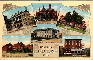 COLUMBUS, OHIO - HOSPITALS - MULTI-VIEW - OLD POSTCARD - Picture 1 of 2