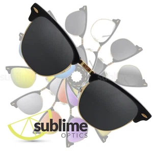 Black NON POLARIZED Replacement Lenses for Ray Ban Clubmaster 49mm RB3016 - Foto 1 di 5