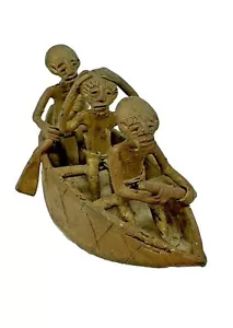 Brass Antique Lost Wax Ashanti Gold Weight African Tribal Figurine Boat Canoe 4" - Picture 1 of 10