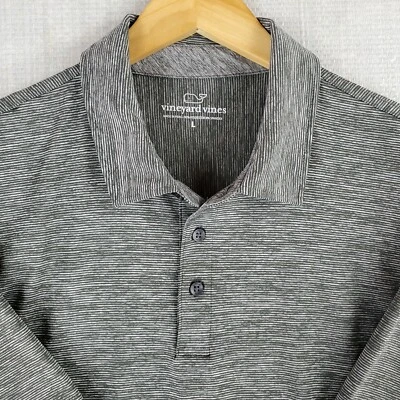 全新无标签 VINEYARD VINES 大号 性能灰色 微条纹 Polo 衫 男式 高尔夫 — 第 1/4 张图片