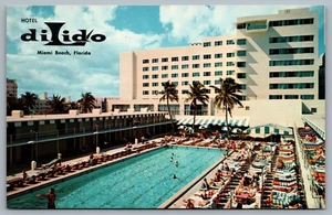 Postcard Miami Beach FL c1960s Hotel Dilido Swimming Pool Bathers Umbrellas  - Picture 1 of 2