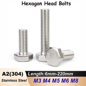 External Hexagon Screw Fully Thread Long Bolts Screw 304 Stainless Steel M3-M8 - Picture 1 of 126