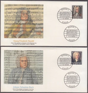 ALEMANIA Sc # 1440-1 CONJUNTO DE 2 FDC - AÑO EUROPEO DE LA MÚSICA con HANDEL & BACH - Imagen 1 de 1