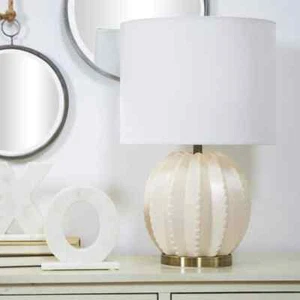 CosmoLiving 19 in. Cream Ceramic Gourd Task Lamp w/ Drum Shade - Picture 1 of 7