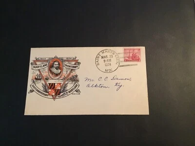 FDC #736A 1st TOP NOTCH MARYLAND TERCENTENARY Cachet 3 Cent STAMP USA - Image 1 of 2