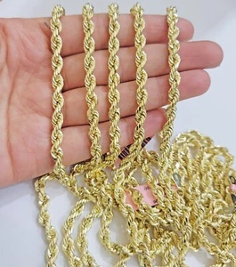 Real 14k Gold Rope chain 26 Inch 5mm Diamond Cuts 14kt Yellow Gold Men Women - Picture 1 of 7