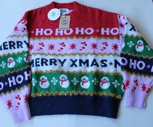 Silly Santa Damen gestreifter Oversize Weihnachtspullover - Medium - neu mit Etikett - Bild 1 von 6