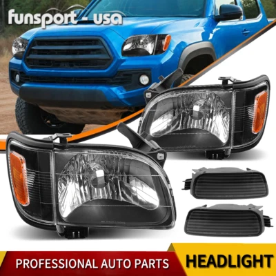 丰田塔科马 2001 - 2004 年车头灯 + 保险杠灯黑色外壳前照灯 — 第 1/4 张图片