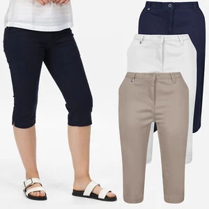 Ladies Capri Trouser Cropped Three Quarter Womens Holiday Cotton Summer Pants - Picture 1 of 26