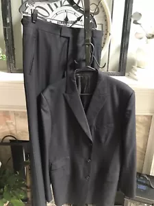 $5K TIMOTHY EVEREST BESPOKE Savile Row men's peak lapel 3b solid black suit 42L - Picture 1 of 9