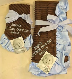 Sue Berk Angels Watching Over Me Baby Boy Receiving Blanket + Burp Cloth - Picture 1 of 2