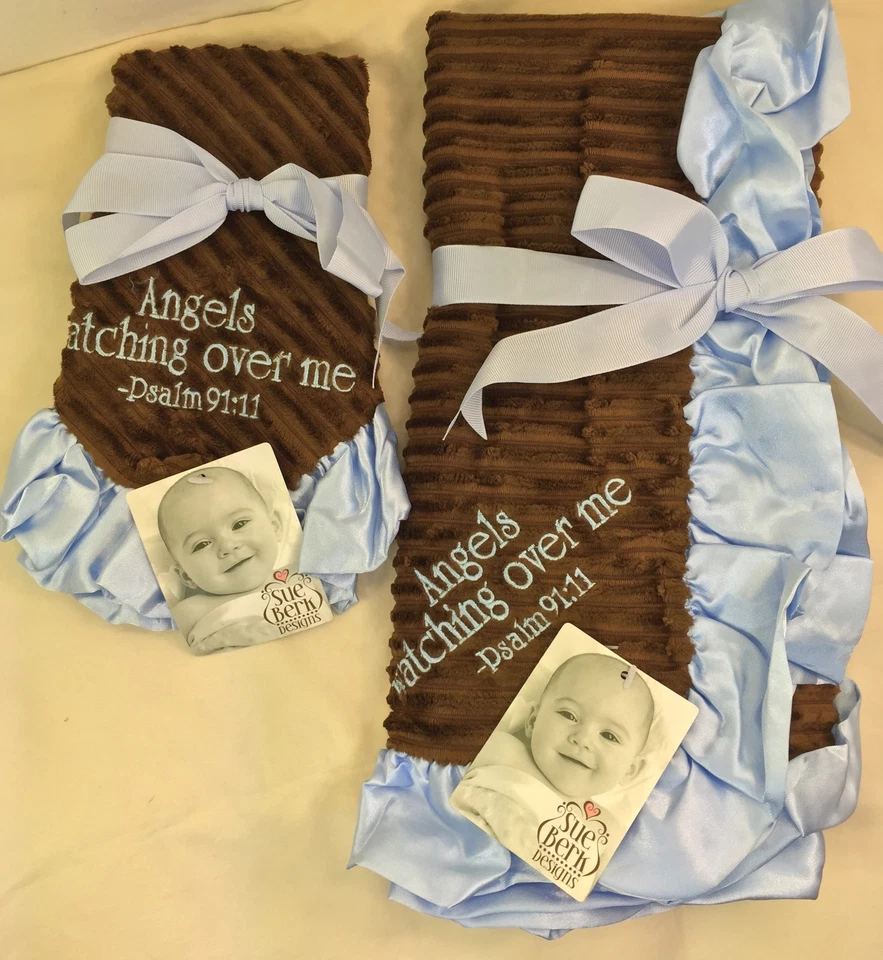 Manta de recepción Sue Berk Angels Watching Over Me bebé niño + paño eructo   Foto 1 de 2