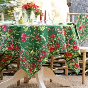 April Cornell Graceful Garden Tablecloth 54 x 54 Breakfast Cloth Pine Green Red - Picture 1 of 5
