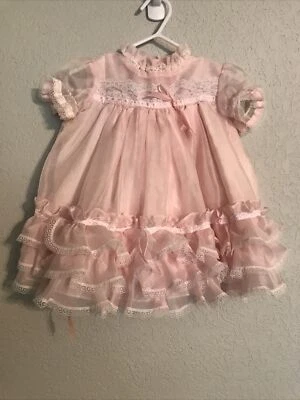 VINTAGE SWEET 'N SASSY Girls Dress Size 12 Months Pink Ruffles Lace Layered USA - Image 1 of 4