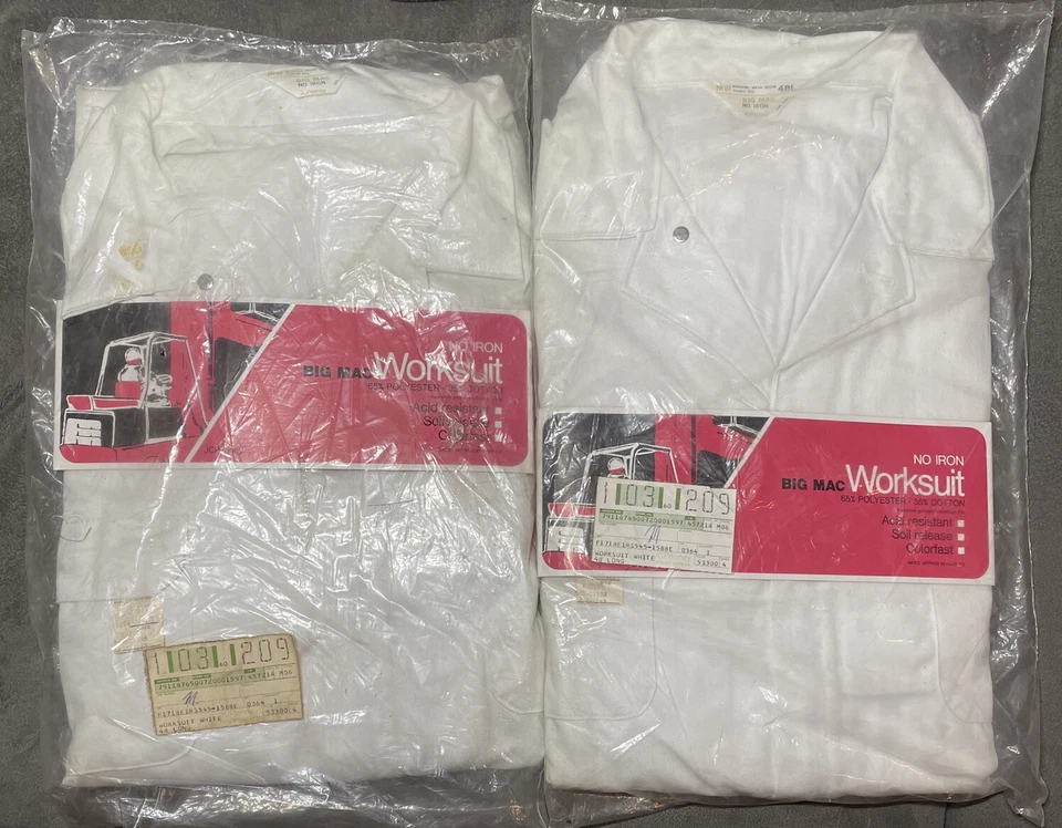 2 Pack Of Vintage JC Penny No Iron Big Mac Worksuits - Size 48L (White) - Image 1 of 4