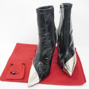 Christian Louboutin Ankle Boots Pointed Toe Black Silver red sole bootie IT 37.5 - Picture 1 of 21
