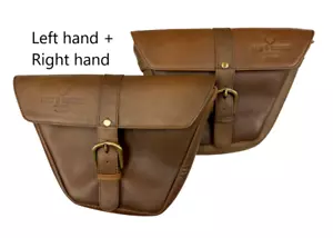 *UK STOCK* Tobacco Leather Bags Pair for Royal Enfield Interceptor Continental - Picture 1 of 5