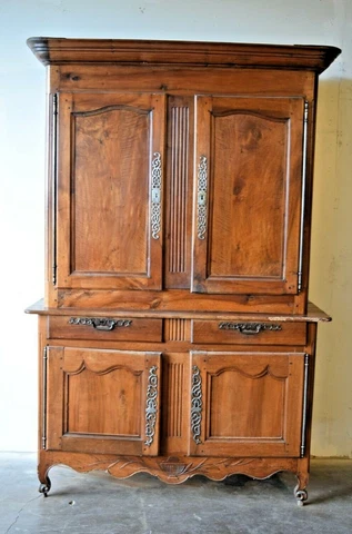 19th Century French Louis XV Tall Double Walnut Buffet Cover