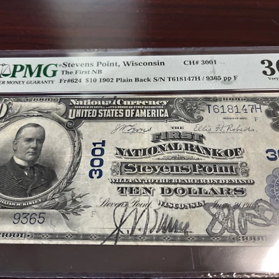 1902 $10 STEVENS POINT, WI  WISCONSIN PMG 30 HARD TO FIND! - Image 1 of 4