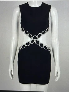 Rhinestone Circle Cut-out Mini Dress New Sz Small Golden Atelier - Picture 1 of 11