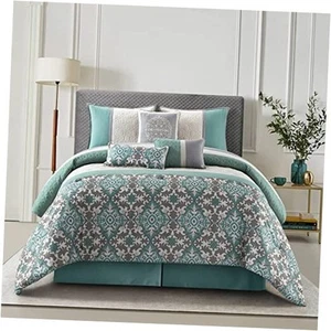  Elegant 7-Piece Comforter Bedding Set All Season, 100% California King Teal - Picture 1 of 8