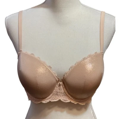 Sutiã Victorias Secret Dream Angels folha cintilante renda com aro nude ouro rosa 38C - Imagem 1 de 4