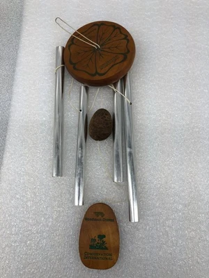 Woodstock Wind Chimes Conservation Intl CHIME SILVER tagua nut cherry wood 14" - Image 1 of 4