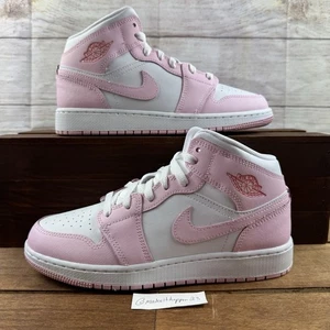 Nike Air Jordan 1 Mid GS Pink White ‘Valentines’ DQ8423-608 GS Size 6Y/Women 7.5 - Picture 1 of 8