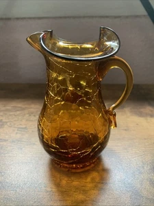 Vintage Crackled Art Glass Mini Pitcher Honey Amber Creamer Collectible MCM 4” - Picture 1 of 14