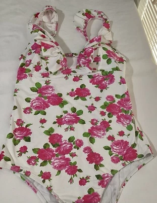 Traje de baño Betsey Johnson, almohadillas con volantes sin mangas, mediano, rosa floral, forrado nuevo con etiquetas Foto 1 de 4