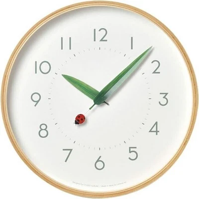 Lemnos Wall Clock Analog Natural Wooden Hanging Tent Ladybug Sur18-16 Perch Wood - Image 1 of 4