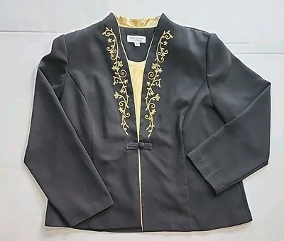 Miss Dorby женщин 16 миниатюрный черный золотой вышитый карьера 2шт костюм куртка, рубашка - Изображение 1 из 4