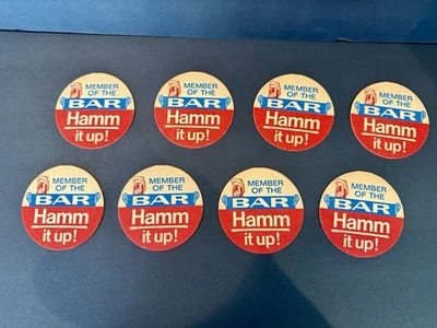 Juego de 8 posavasos de cerveza Hamm's raros 1967 de colección "Miembro del bar Hamm It Up" Foto 1 de 4