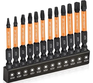 12-Pack Square Drive Bits Premium S2 Alloy Steel Square Bit Set Magnetic Head - Picture 1 of 7