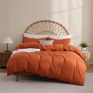 Burnt Orange Duvet Cover Set King Size, 3 Piece Duvet Cover with Pillow Shams, S - Picture 1 of 8