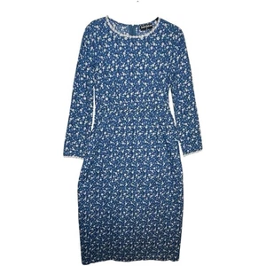 SCARLET DARKNESS Blue Floral Elastic Waist Maxi Dress Size Large Mennonite Style - Picture 1 of 14