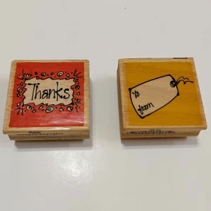 Estampillas de goma de madera chatarra de vapor 2 piezas etiqueta de agradecimiento y regalo cuadradas de 2 pulgadas - Imagen 1 de 3