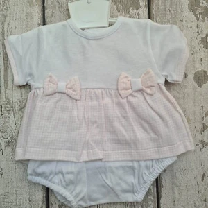 Baby Girl Spanish Style Pink & White Check Dress and Jam Pants Set - Picture 1 of 2