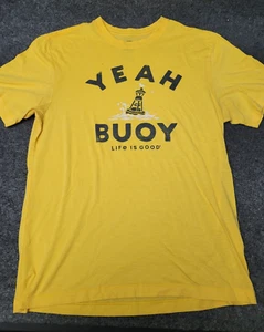Life Is Good Shirt Mens Medium Yellow Graphic Yeah Buoy Short Sleeve Casual Tee - Picture 1 of 17