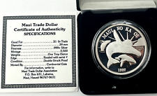 1997 Hawaii Maui $1 Trade Dollar 'Whales'  1 toz Silver Proof with BOX + COA