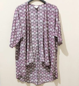 Cardigan donna LULAROE taglia small Dolman maniche corte aperto davanti grigio stampa rosa - Foto 1 di 9