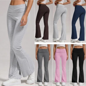 Women Flare Leggings Cotton Fold Over Bootcut Yoga Pants Casual Lounge Pants - Picture 1 of 19