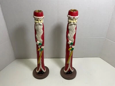 "2 candelabros tallados de 12"" de alto resina delgada lápiz estatuilla de Papá Noel" Foto 1 de 4