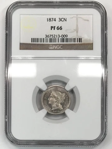 1874 Proof Nickel Three Cent Piece (3CN) NGC PF-66 Cover