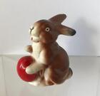 Antique West Germany Paper Mache Easter Bunny Rabbit with Red Egg 4" x 3.5"