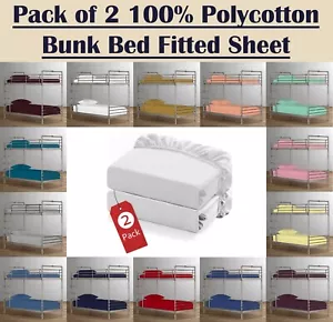 Set of 2 Percale Bunk Bed Fitted Sheet 2FT 6" Bedding Size 25cm Deep Sheet - Picture 1 of 28