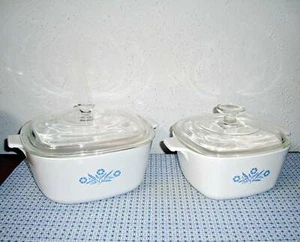 CORNING WARE CORNFLOWER BLUE SQUARE CASSEROLES WITH LIDS (2.5 QT AND 1.75 QT.) - Picture 1 of 10