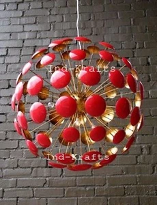 MID CENTURY BILBAO SPUTNIK BRASS URCHIN CHANDELIER FLUSH MOUNT STILNOVO - Picture 1 of 7