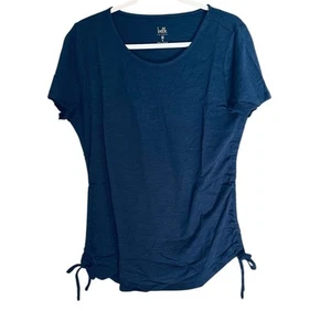 Belle By Kim Gravel Slub Knit Side Tie Ruched Top Womens Medium Blue Scoop Neck - Imagen 1 de 5
